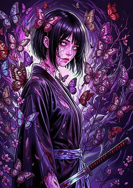 Gothic Anime Girl with Butterflies