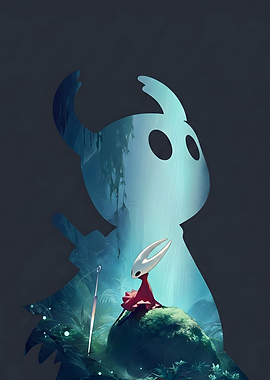 Hollow Knight Hornet in a mystical forest silhouette
