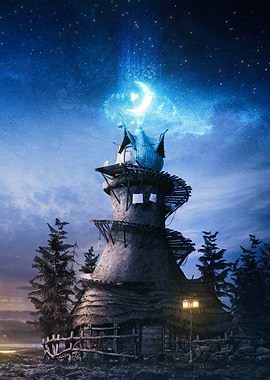 Magical Moon Tower at Night