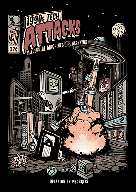 Retro 1990s Tech Attacks Comic Art
