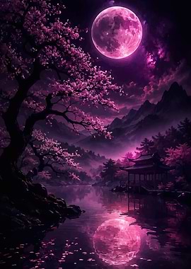 Enchanting Moonlit Japanese Garden