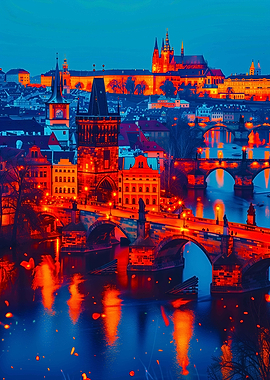 Prague Charles Bridge at Night