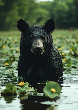 Bear in a lily pond