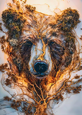 Marble Grizzly Bear Head with Gold