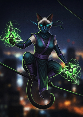 Siamese Cat Ninja with Shurikens