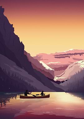Couple Canoeing at Sunset