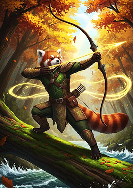 Red Panda Archer in Autumn Forest