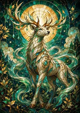 Stained Glass Celestial Deer