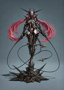 Dark Fantasy Warrior with Pink Hair