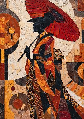 Geometric Mosaic Japanese Geisha Painting