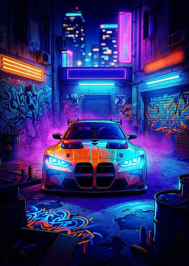 Cyberpunk Car in Neon Alley