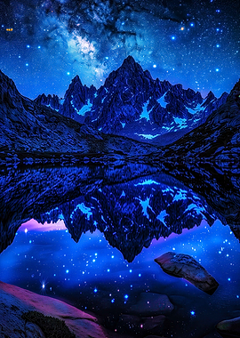 Starry Night Mountain Reflection