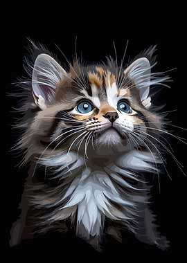 Fluffy Kitten Looking Up