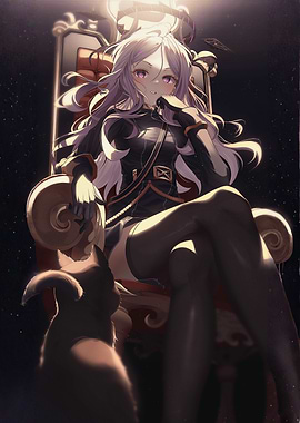 Girl on Throne with Cat