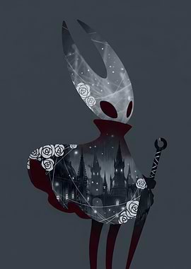 Hollow Knight Hornet with Castle and Roses