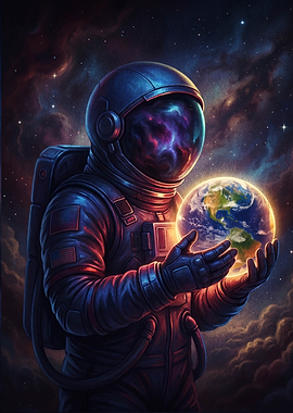 Astronaut holding Earth in space