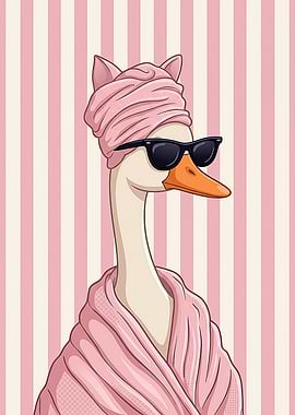 Goose in a bathrobe and sunglasses
