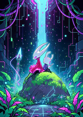 Hornet and Knight in Cyberpunk Nature