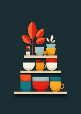 Minimalist Shelves with Colorful Pots