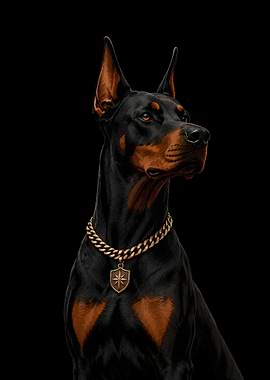 Doberman with Gold Chain and Pendant