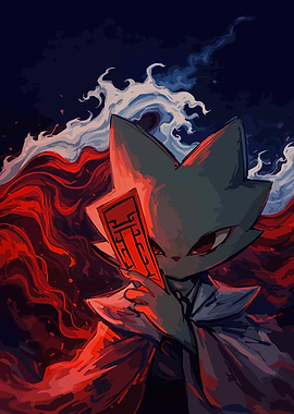 Mysterious Cat Character with Red Talisman