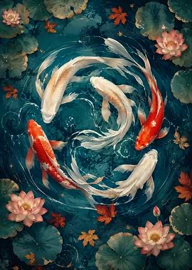 Koi Fish Swimming in a Pond