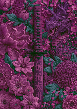 Dragon and Katana with Flowers