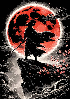 Samurai Under a Red Moon
