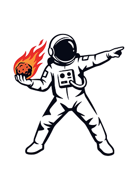 Astronaut throwing a flaming asteroid