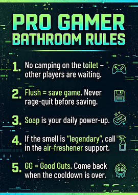 Pro Gamer Bathroom Rules Poster
