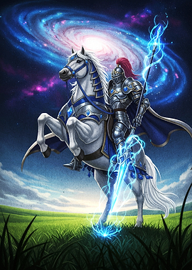 Knight on Horse with Galaxy Background
