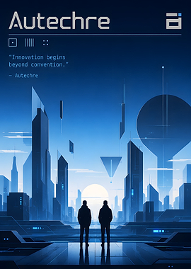 Futuristic Cityscape with Two Figures