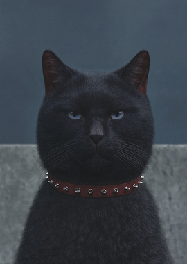 Black Cat with Blue Eyes and Spiked Collar