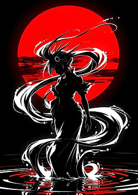 Silhouette of a Woman Against a Red Sun