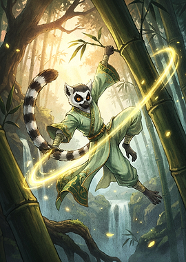 Martial Arts Lemur in Bamboo Forest