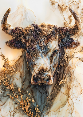 Marble Bull Head with Gold