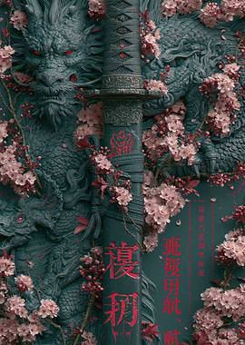 Dragon and Cherry Blossoms Katana