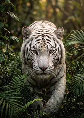 White Tiger in Lush Jungle