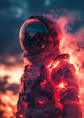 Astronaut engulfed in flames