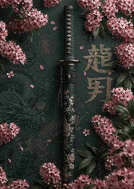 Katana with Cherry Blossoms and Dragon