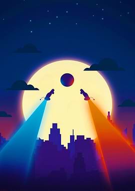 Sci-fi Cityscape with Spotlight Beams