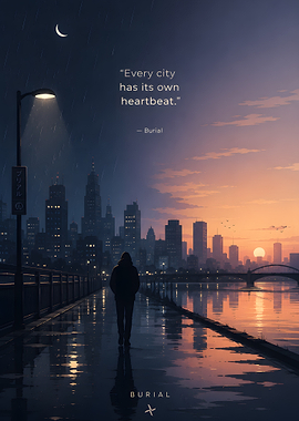 Cityscape at Dusk with Lone Figure