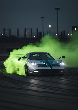 Pagani Huayra Drifting with Green Smoke