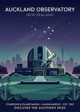Auckland Observatory Vintage Poster