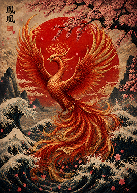 Phoenix Rising Over Waves