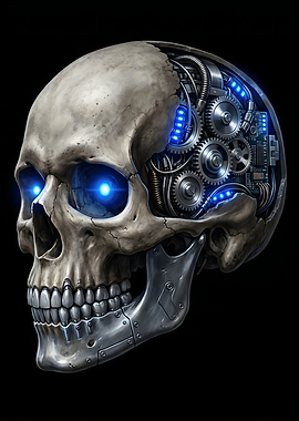 Cyborg Skull with Glowing Eyes