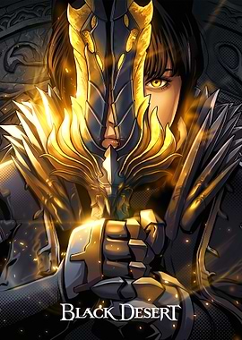 Black Desert Warrior with Golden Sword