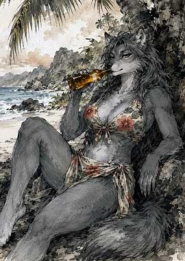 Wolf Woman on Tropical Beach
