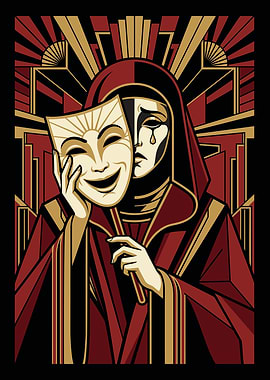 Art Deco Sunburst Mask Duality Poster