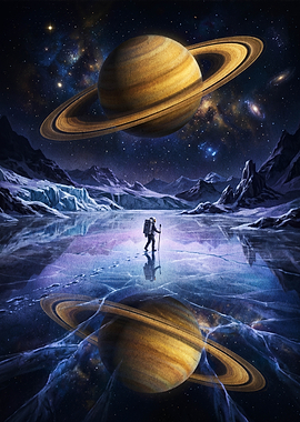 Astronaut on Saturn's icy moon